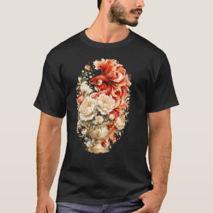 Camiseta Pez Betta Rojo Acuarela, Jarrón Floral Siamés Ficu