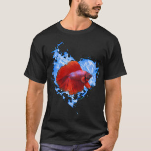 Camiseta Pez Betta Rojo En Corazón De Llama Azul