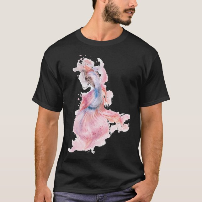 Camiseta Pez Betta Rosa Azul Efecto Acuarela (Anverso)