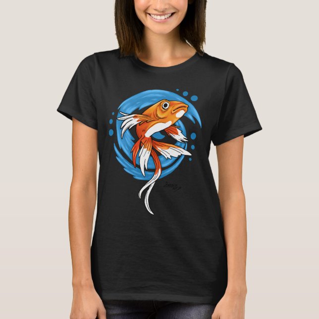 Camiseta Pez Carp Koi en olas azules (Anverso)