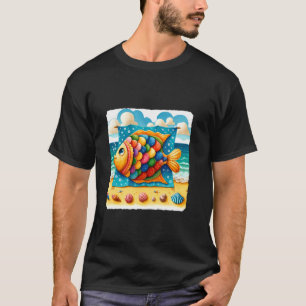 Camiseta Pez Colorido Con Conchas Marinas En Orilla Arenosa