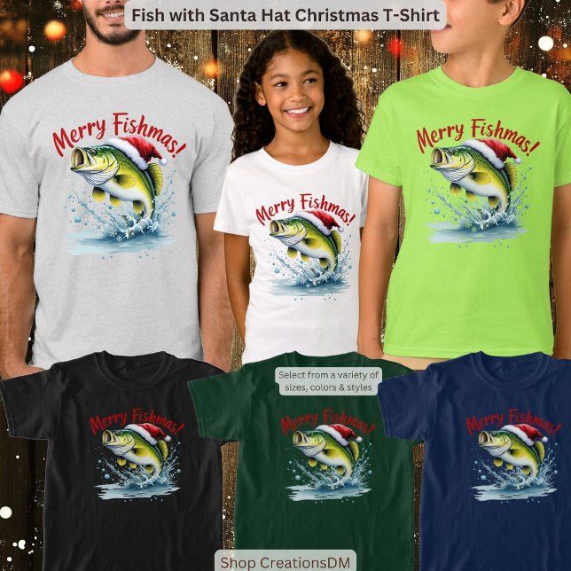Camiseta Pez con sombrero de Santa Navidad (Subido por el creador)