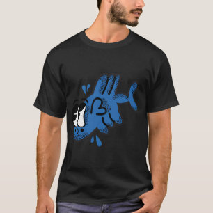 Camiseta Pez de arte pop azul retro estilo de dibujos anima