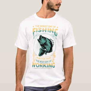 Camiseta Pez de dibujos animados sosteniendo caña de pescar