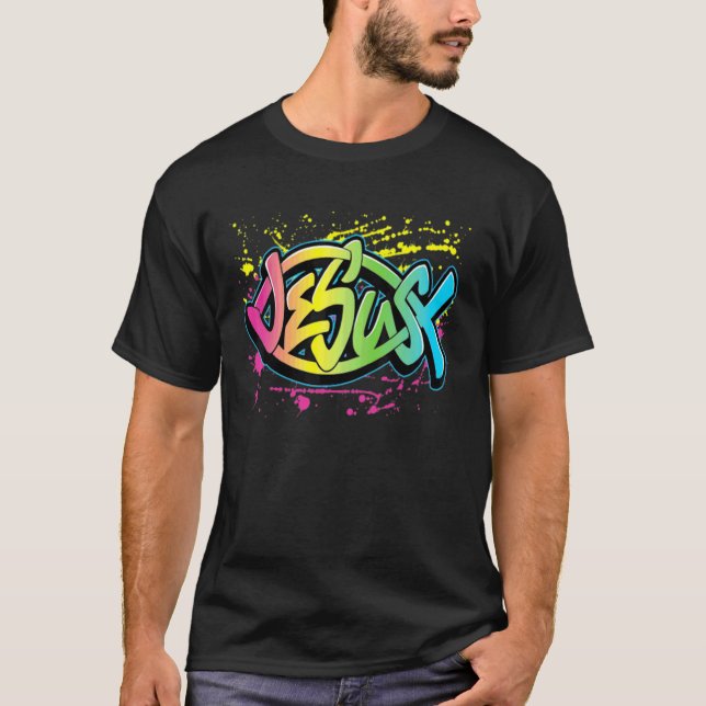 Camiseta Pez de forma colorida de Jesús (Anverso)