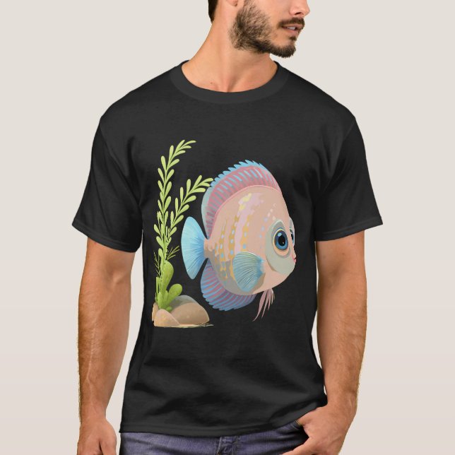 Camiseta Pez Disco Colorido Cerca de Plantas (Anverso)