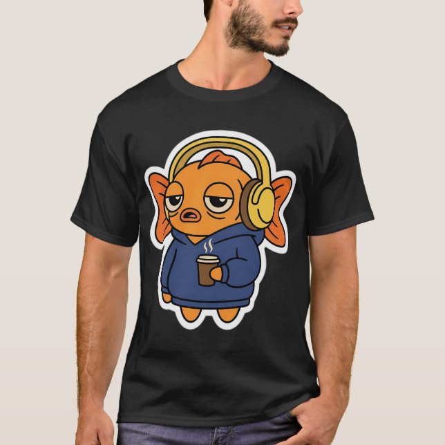 Camiseta Pez dorado dormilón con café – divertida sudadera  (Anverso)