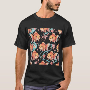 Camiseta Pez dorado Flor de cerezo Kawaii Naranja