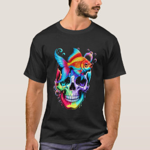 Camiseta Pez Dorado Psicodélico Cráneo Burbujas Acuario Pez