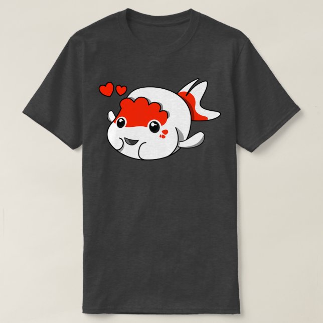Camiseta pez dorado ranchu león pez rojo y blanco (Diseño del anverso)