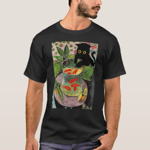 Camiseta Pez dorado y gato famoso trabajo artístico dolor d