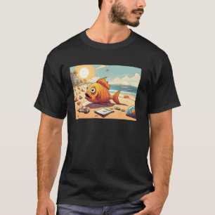 Camiseta Pez en la playa con contaminación para educación a