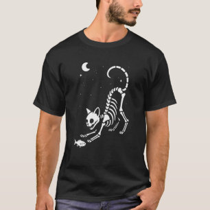 Camiseta Pez Gato Esqueleto Luna Halloween Mamá Papá Niños