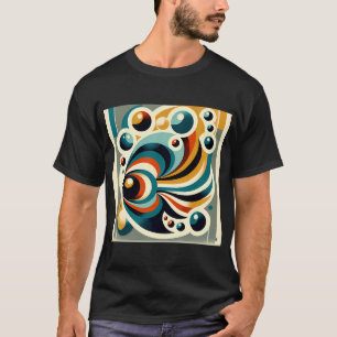 Camiseta Pez geométrico retro con burbujas en azul turquesa