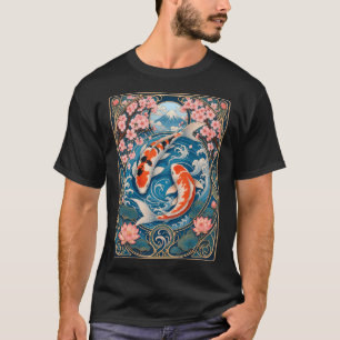 Camiseta Pez Koi Art Nouveau Flor de Cerezo Japonesa