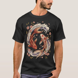 Camiseta Pez Koi Arte Japonés Estética Sakura Flor de Cerez