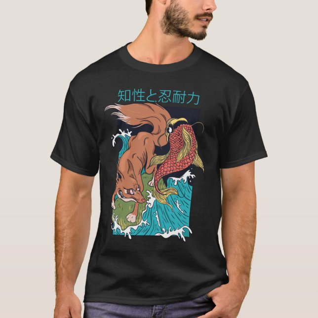 Camiseta Pez Koi con Diseño Japonés de Zorro (Anverso)