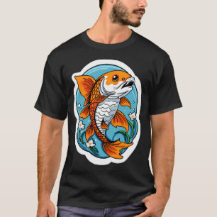 Camiseta Pez koi con fondo de agua azul y flujo blanco