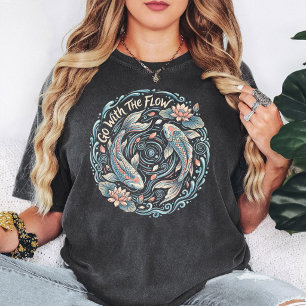 Camiseta Pez Koi Fluir Con La Corriente Arte De Loto