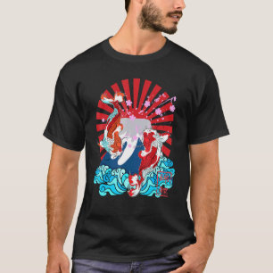 Camiseta Pez Koi Gráfico Japonés Flor de Sakura Sol Nacient