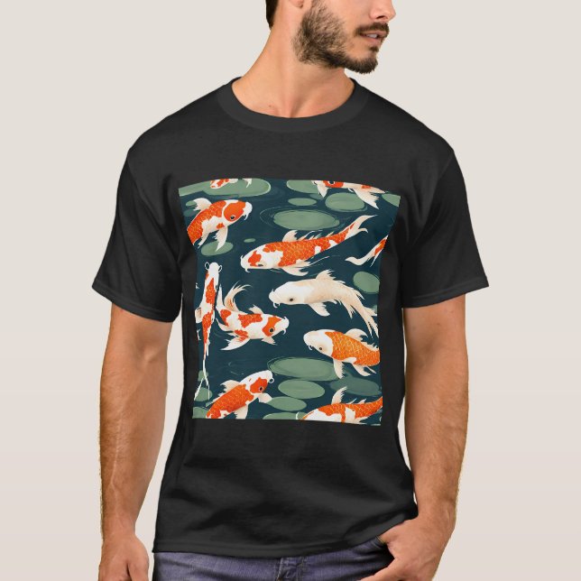 Camiseta Pez koi nadando, amarillo dorado (Anverso)