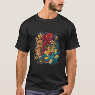 Camiseta Pez Koi ropa callejera japonesa con flores de loto