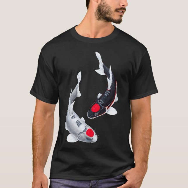 Camiseta Pez Koi Tancho Blanco Negro (Anverso)