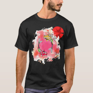 Camiseta Pez Koi y arte de flor de cerezo con japonés rojo