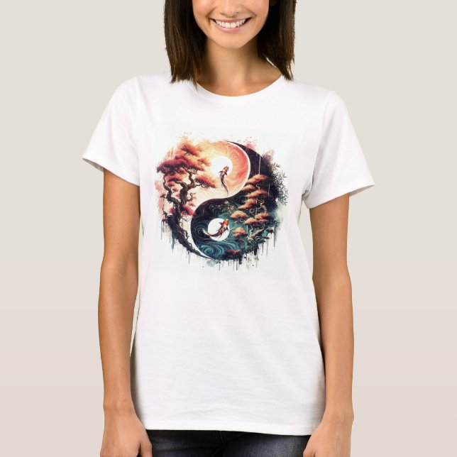 Camiseta Pez Koi y Flor de Cerezo Yin Yang (Anverso)