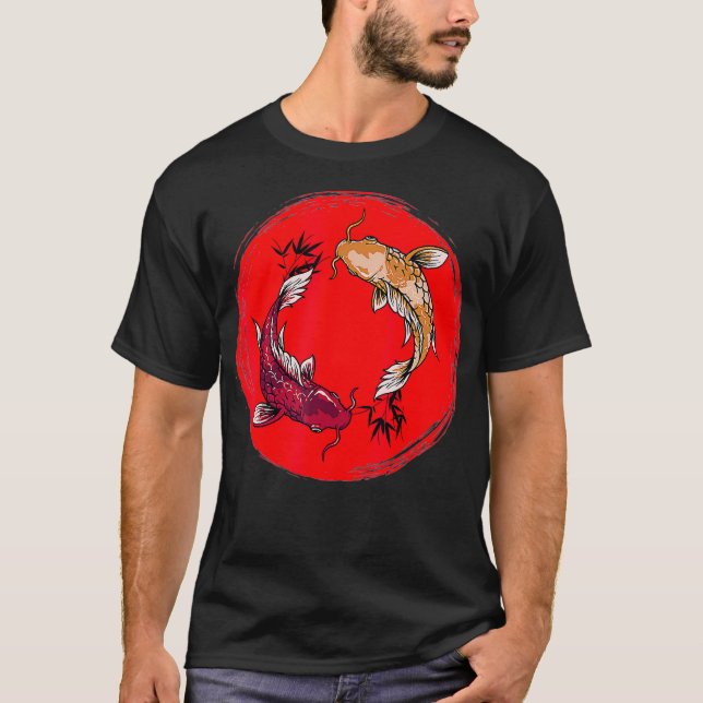 Camiseta pez koi yéndose yang con té de bambú - japonés - (Anverso)