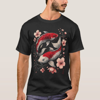 Camiseta Pez Koi Yin Yang Sakura Floral Japonesa