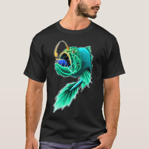 Camiseta pez linterna azul con luz naranja