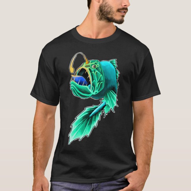 Camiseta pez linterna azul con luz naranja (Anverso)