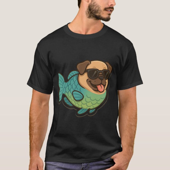 Camiseta Pez loro con una divertida cabeza de pug (Anverso)