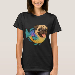 Camiseta Pez loro divertido con cabeza de pug