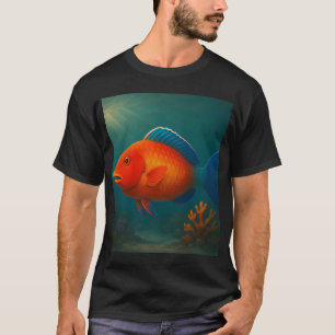 Camiseta Pez loro rojo naranja en arrecife de coral