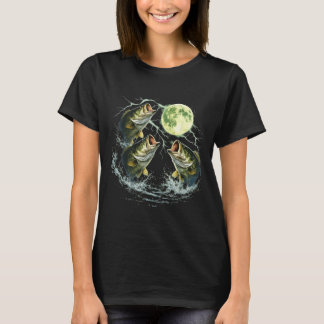 Camiseta Pez lubina aullando a la luna pescador vintage