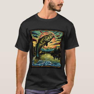 Camiseta Pez lubina y paisaje del lago