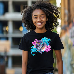 Camiseta Pez luchador siamés Betta olas de loto azul