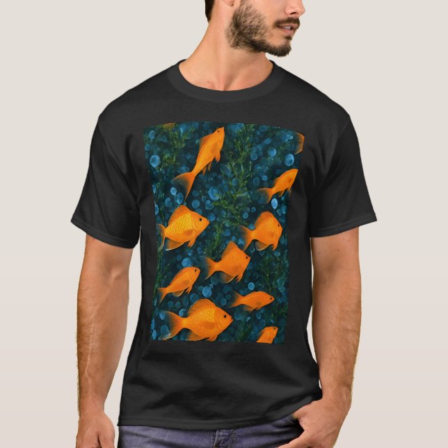 Camiseta Pez naranja entre algas y burbujas (Anverso)