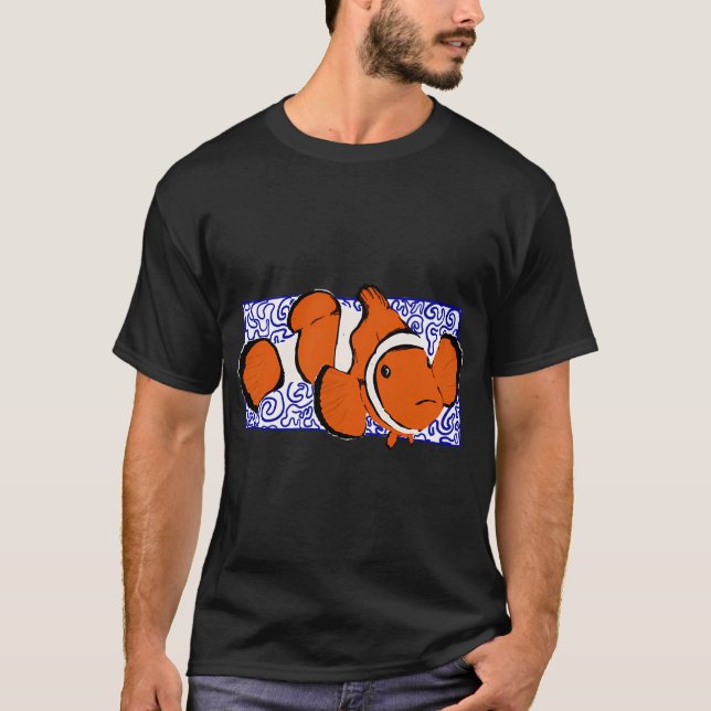 Camiseta Pez payaso con fondo de ola azul (Anverso)
