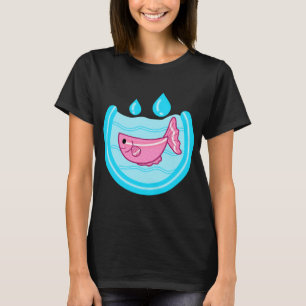 Camiseta Pez rosa en agua azul con gotas