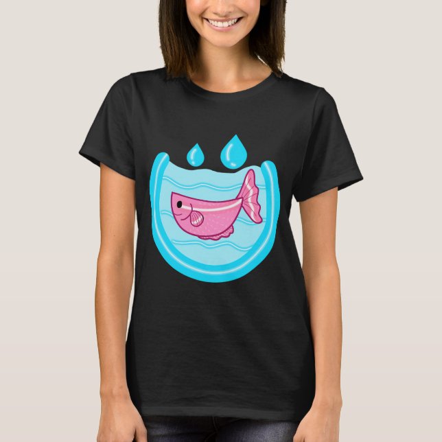 Camiseta Pez rosa en agua azul con gotas (Anverso)