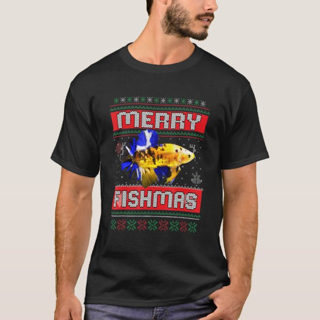 Camiseta Pez-Sudadera fea de Navidad Betta-Pescado Pij (Anverso)