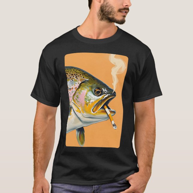 Camiseta Pez trucha arcoíris fumando — Ilus. arte pop retro (Anverso)