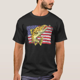 Camiseta Pez Trucha Marrón Retro Nosotros Bandera Americana