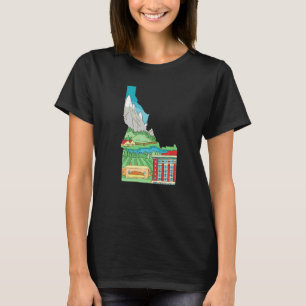 Camiseta Pez Volador Pescador Pesca Mapa Del Estado De Idah