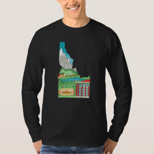 Camiseta Pez Volador Pescador Pesca Mapa Del Estado De Idah