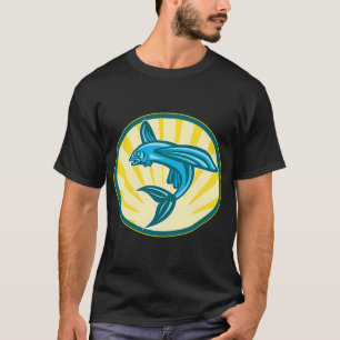 Camiseta Pez Volador Saltando Grabado Retro