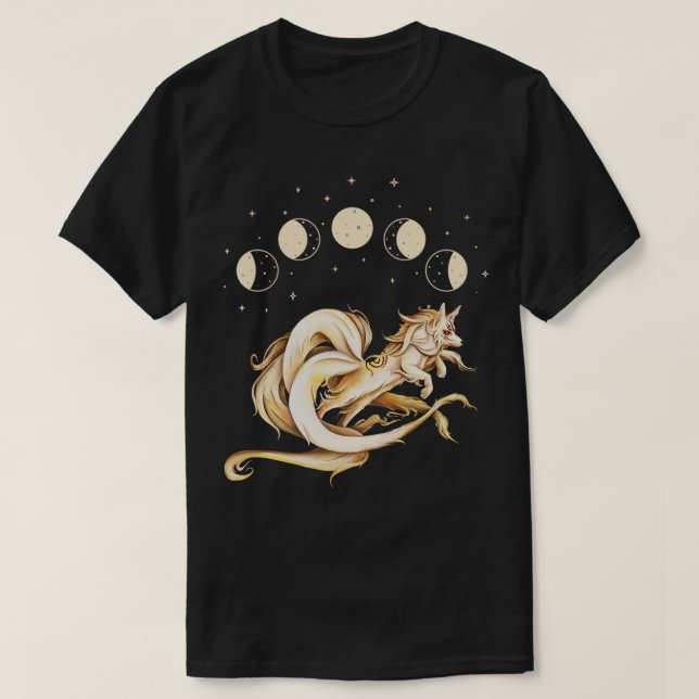 Camiseta Phases de la luna de Fox Kitsune Kitsune en japoné (Diseño del anverso)